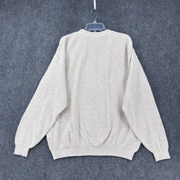 VINTAGE Eddie Bauer Beige Crew Neck Ribbed Knit Sweater Men’s Large Made In USA - Picture 3 of 10